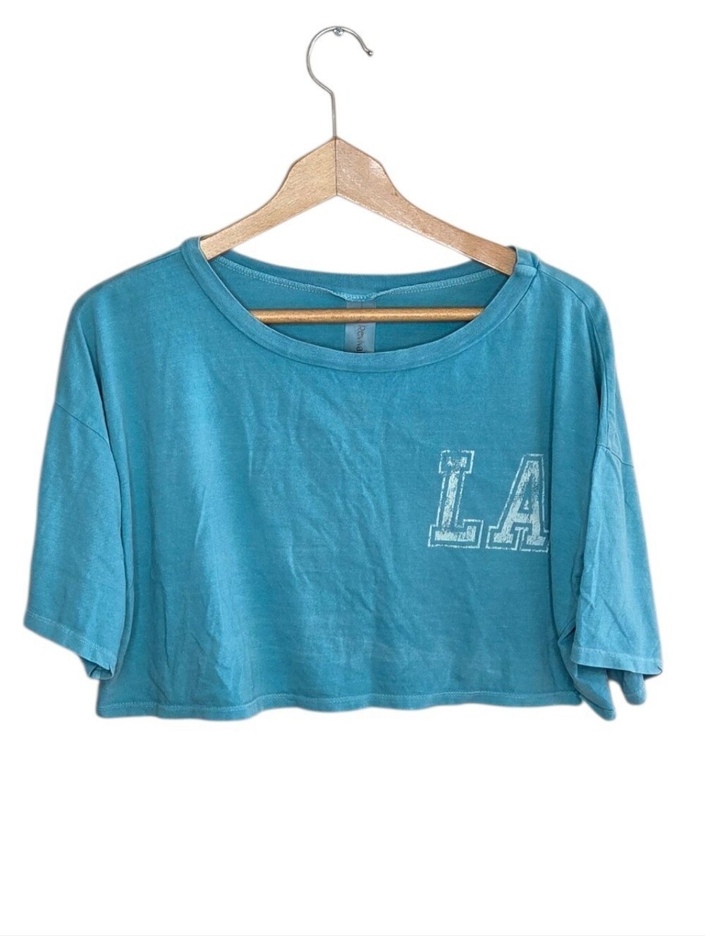 AS Revival Teal Cropped Boxy Short Sleeve Graphic Tee LA 89 Size Medium